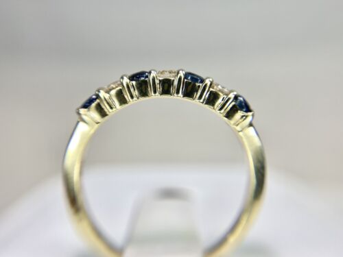 Vintage 14k Yellow Gold Effy Natural Round Blue Blue Sapphire Wedding Band Ring