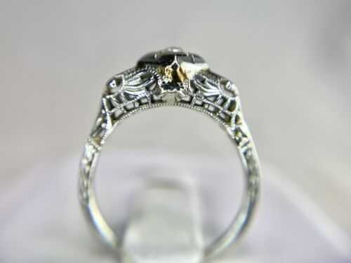 Art Deco 18k White Gold Old Miner Natural Diamond Filigree Small Engagement Ring