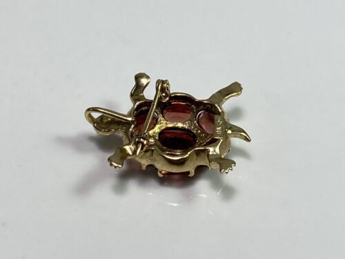 Vintage 10k Yellow Gold Designer Rhodolite Garnet Handcrafted Turtle Pendant Pin