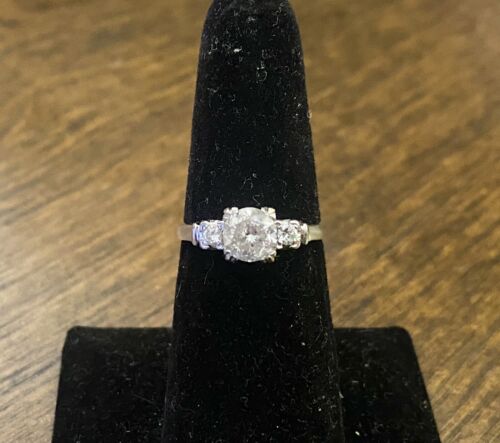 Vintage Art Deco Platinum Natural Round Brilliant Diamond Engagement Ring