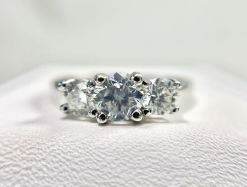 14k White Gold Round Brilliant Diamond Three Stone Engagement Ring 1.00 ct