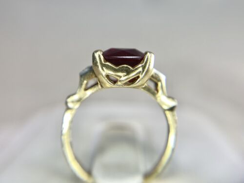 Vintage Deco 10k Yellow Gold Emerald Cut Rhodolite Garnet Round Diamond Ring