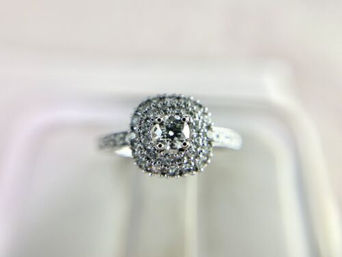 14k White Gold Natural Round Brilliant Diamond Double Halo Engagement Ring