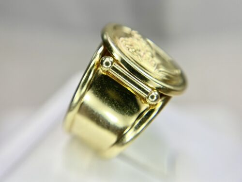 Vintage 14k Yellow Gold Designer Signed Italy Roman Woman Open Style Ring