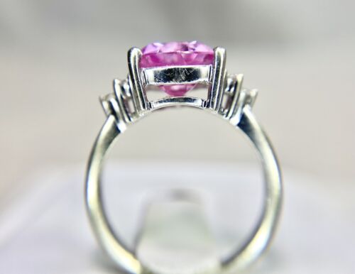 10k White Gold Designer Pink Sapphire Natural Round Diamond Ring