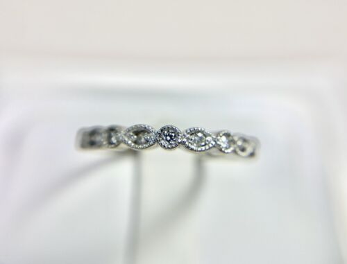 Vintage 14k White Gold Natural Round Brilliant Diamond Wedding Band Ring