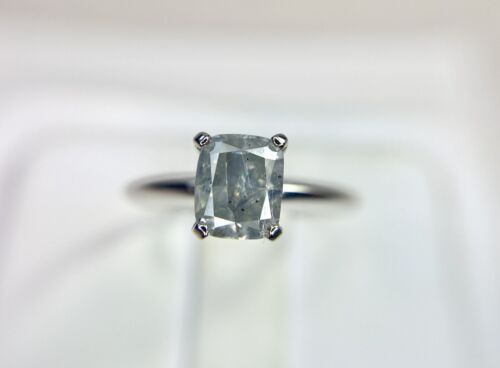 Vintage 14k White Gold Natural Cushion Shape Diamond Engagement Ring