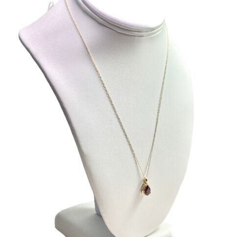 Vintage 10k Yellow Gold Designer Pear Shape Rhodolite Garnet Pendant Necklace