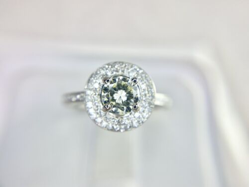 14k White Gold Natural Round Brilliant Diamond Halo Engagement Ring 1 ct