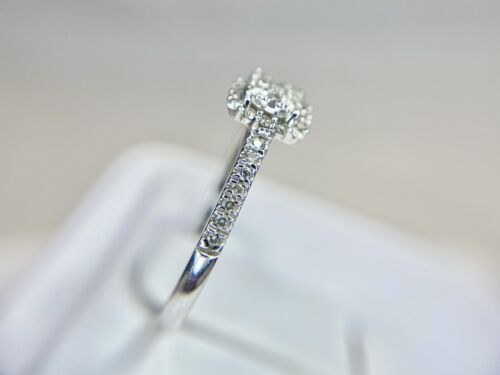 10k White Gold Natural Round Brilliant Diamond Cluster Halo Engagement Ring