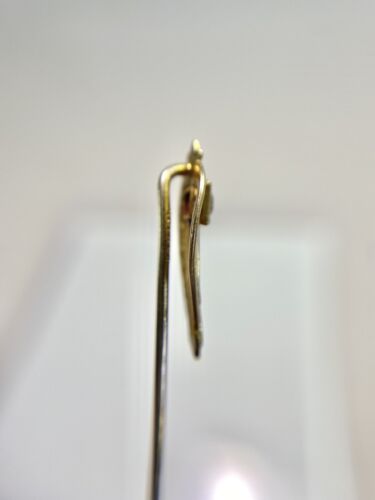 Art Deco 10k Yellow Gold Square Princess Cut Pink Gemstone Filigree Stick Pin