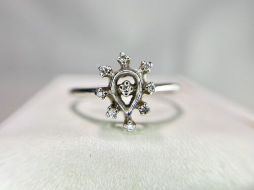 Vintage 14k White Gold Natural Round Single Cut Diamond Pear Shape Cocktail Ring