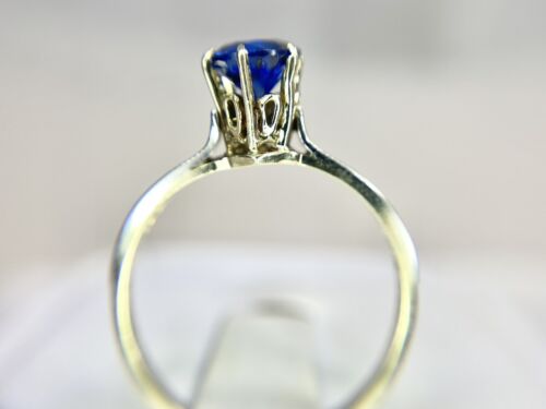 Vintage 10k Art Deco Round Shape Blue Sapphire Classic Solitaire Ring