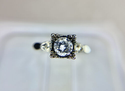 Vintage 14k White Gold Natural Round Brilliant Diamond Solitaire Engagement Ring