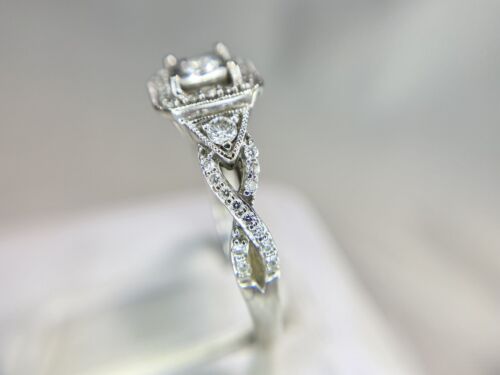 10k White Gold Designer Natural Round Brilliant Diamond Halo Engagement Ring 