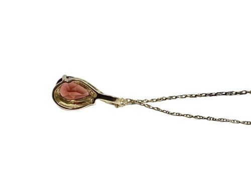 Vintage 10k Yellow Gold Designer Pear Shape Rhodolite Garnet Pendant Necklace