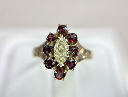 Victorian Era 10k Rose Gold Natural Marquise Diamond Red Garnet Engagement Ring