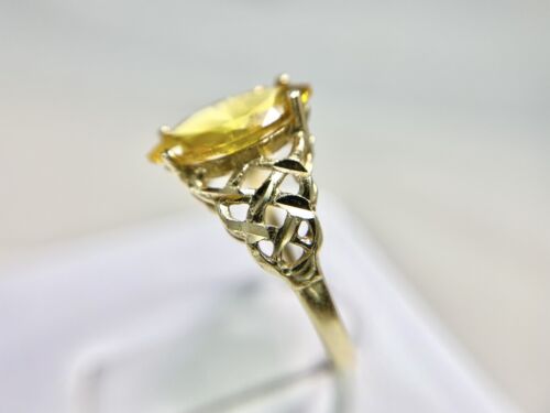 Vintage 14k Yellow Gold Synthetic Marquise Shape Yellow Sapphire Solitaire Ring