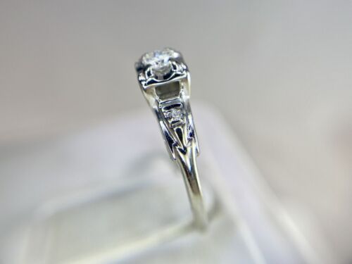 Vintage Art Deco 14k white Gold Natural Round Diamond Small Engagement Ring