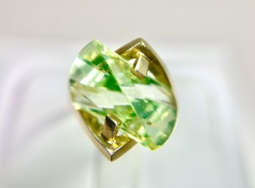 Vintage 14k Yellow Gold Custom Green Spinel Solitaire Big Cocktail Ring