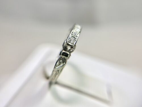 Art Deco 18k White Gold Natural Round Single Cut Diamond Wedding Band Ring