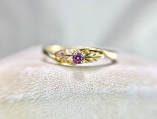 10k Yellow Gold Signed Black Hills Gold Natural Round Pink Topaz Solitaire Ring