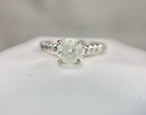 Vintage 10k White Gold Natural Round Brilliant Rustic Diamond Engagement Ring