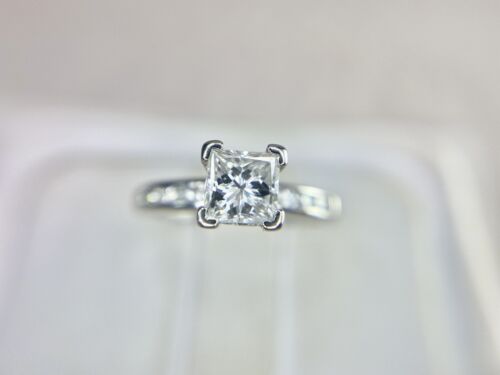 14k White Gold Natural Princess Cut Round Brilliant Diamond Engagement Ring