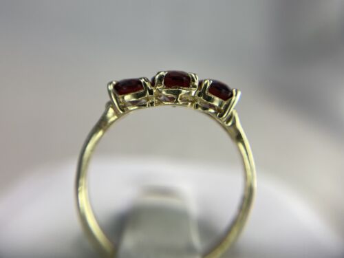 Vintage 10k Yellow Gold Oval Shape Rhodolite Garnet Three Stone Ring 1.75 ct