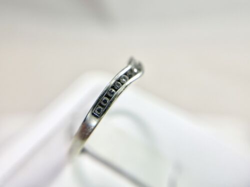 Vintage Estate 14k White Gold Round Brilliant Diamond Curved Wedding Band Ring