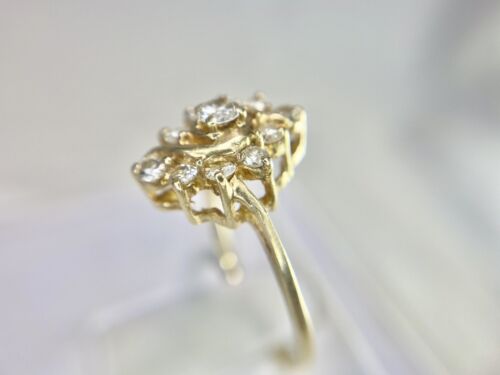 Vintage 14k Yellow Gold Natural Round Diamond Swirl Design Cocktail Ring