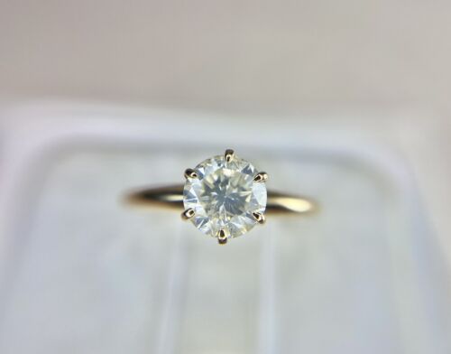 Vintage 10k Yellow Gold Signed Round Diamond Buttercup Solitaire Engagement Ring