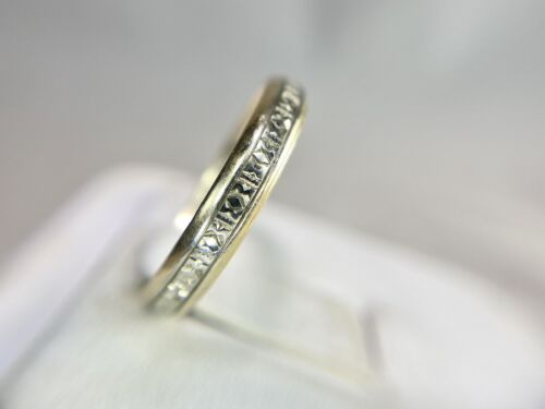 Vintage Art Deco 14k Yellow White Gold Hand Engraved Wedding Band Ring