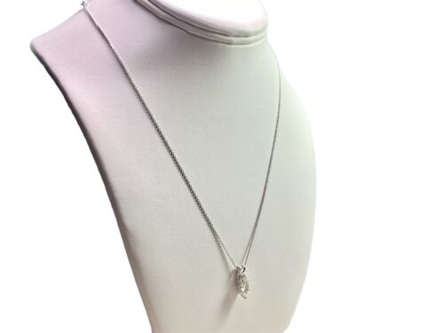 Art Deco 14k White Gold Natural Marquise Diamond Solitaire Pendant Necklace