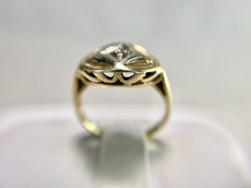 Art Deco 14k Yellow Gold Natural Round Single Cut Diamond Small Cocktail Ring