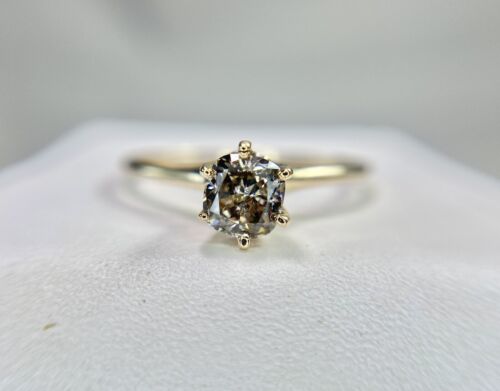 Vintage 10k Rose Gold Natural Fancy Brown Color Cushion Diamond Engagement Ring