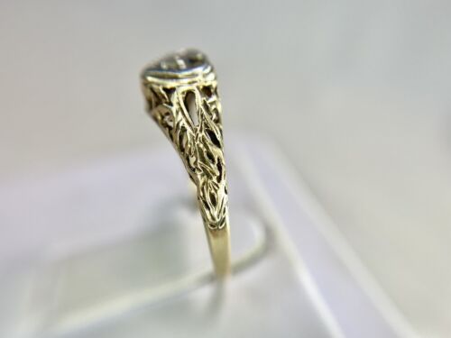 Vintage Art Deco 10k Yellow Gold Round Single Cut Diamond Heart Shape Small Ring