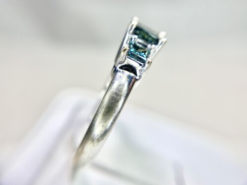 14k White Gold Natural Fancy Blue Color Princess Cut Diamond Engagement Ring