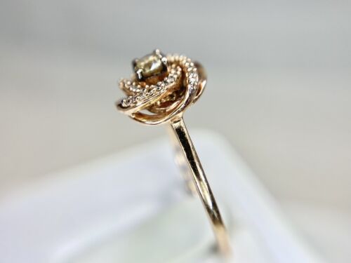 10k Rose Gold Designer Natural Fancy Brown Color Diamond Flower Cocktail Ring