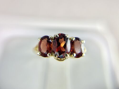 Vintage 10k Yellow Gold Oval Shape Rhodolite Garnet Three Stone Ring 1.75 ct