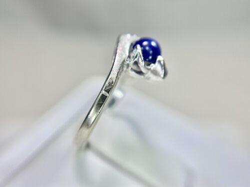 Vintage 10k White Gold Designer Round Blue Star Sapphire Bypass Solitaire Ring