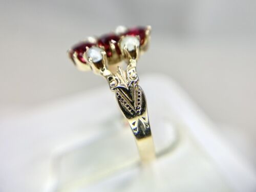 Victorian 10k Rose Gold Red Garnet Round White Seed Pearl Small Cocktail Ring