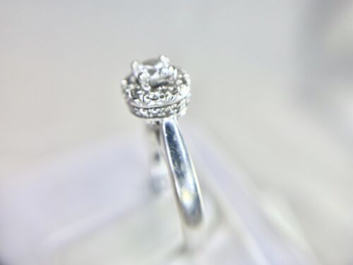 14k White Gold Zales Designer Round Brilliant Diamond Halo Engagement Ring 