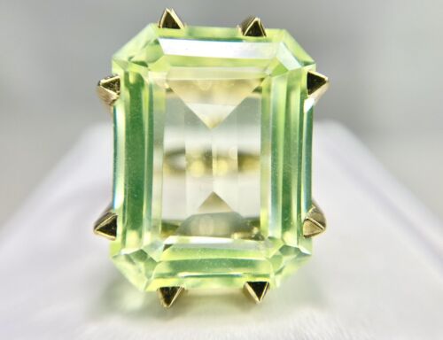 Vintage 14k Yellow Gold Emerald Cut Neon Green Spinel Big Solitaire Ring