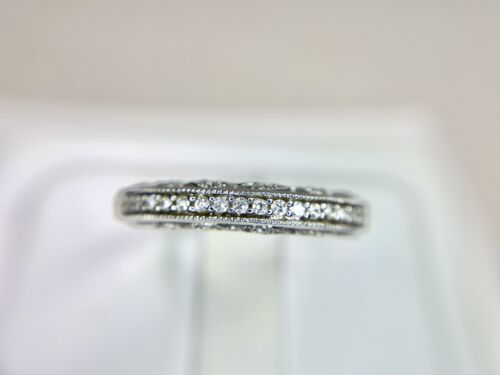 Vintage 14k White Gold Designer Natural Round Diamond Filigree Wedding Band Ring