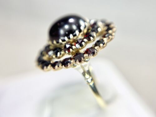 Vintage 14k Yellow Gold Natural Oval Round Garnet German Big Cocktail Ring