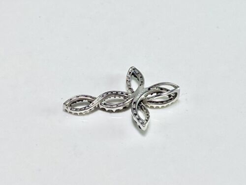 10k White Gold Designer Signed Natural Round Black Diamond Cross Pendant