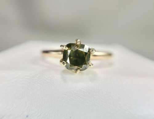 Vintage 10k Yellow Gold Natural Fancy Brown Cushion Shape Diamond Solitaire Ring