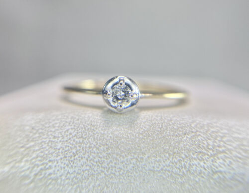 Vintage 10k Yellow Gold Round Brilliant Natural Diamond Small Solitaire Ring