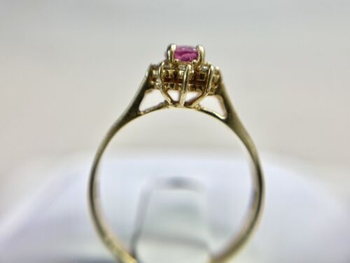 Vintage 14k Yellow Gold Natural Oval Red Ruby Round Diamond Halo Ballerina Ring